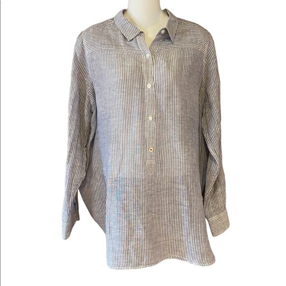 Lucky Brand Size Medium Blue and White Striped Linen/Cotton Blend Tunic Top - Picture 1 of 4
